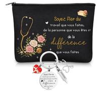 Xuniea Cadeaux de Père Noël pour Infirmière Pochette Petit Bazar d'Une Infirmière d'Amour Porte-Clés avec Cœur Kit de Survie pour Femmes(Noir)