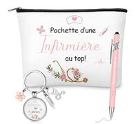 Xuniea Cadeaux Infirmières 1 Trousse de Toilette 1 Porte-Clés avec Seringue Fleurs et Stéthoscope 1 Stylo à Bille Infirmière Qui Déchire Cadeau de Remerciement Anniversaire Noël pour Femme Collègue