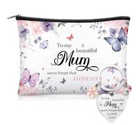 Xuniea Cadeaux pour ma belle maman, 1 trousse de maquillage, 1 porte-clés pour maman, cadeau de reconnaissance de la part de sa fille, blanc, 23 x 16 cm, To My Beautiful Mum