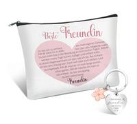 Xuniea Cadeaux pour Meilleur Ami Comprend Une Trousse de Maquillage de l'Amitié. Petite Trousse de Toilette Porte-Clés Petite Amie avec Gravure Coeur pour Amis Jour de Leur Anniversaire, Adieu