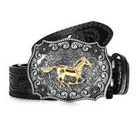 Xuniea Ceinture Western pour Cow-Boy Cow-Girl Ceinture à Boucle de Cheval en Cuir pour Homme Femme(Noir, 43 Pouces)