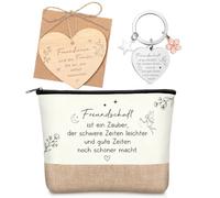 Xuniea Coffret Cadeau d'Amitié pour Amie Comprenant Trousse de Maquillage, Porte-Clés, Cœur en Bois et Enveloppe - Idée Cadeau pour Anniversaires, Journées d'Amitié ou Adieux