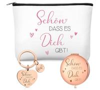 Xuniea Coffret Cadeau de Remerciement Comprenant 1 Trousse de Maquillage, 1 Miroir de Voyage et 1 Porte-Clés, Cadeau pour Petite Amie, Maman, Collègues ou Partenaire pour Noël Mariages