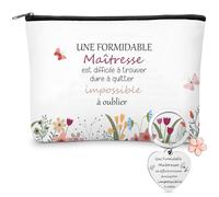 Xuniea Coffret Cadeau Merci Maitresse Comprend Porte Clef Trousse de Maquillage sur Toile Cadeau de Remerciement pour Enseignants Cadeau de Fin d'Études(Formidable Maîtresse)