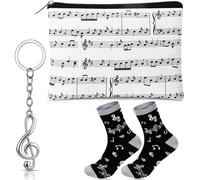 Xuniea Coffret Cadeau Musical 3 Pièces Trousse de Maquillage Amusante Chaussettes Porte-Clés Notes de Musique Cadeaux d'anniversaire et Noël pour Musiciens, Mélomanes et Étudiants en Musique