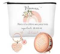 Xuniea Coffret Cadeau pour Maman Inclure Trousse de Maquillage Porte-Clés Coeur Miroir de Poche avec Grossissement Cadeau de Noël d'Anniversaire de Fête des Mère pour Maman