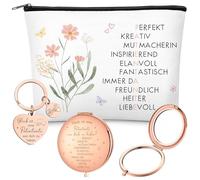 Xuniea Coffret Cadeau pour Marraine - Trousse de Maquillage, Miroir de Poche et Porte-Clés - Cadeau pour Noël, Anniversaire, Baptême
