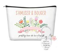 Xuniea Ensemble Cadeau de Retraite pour Femmes - Trousses à Maquillage et Porte-Clés Gravés, Design Florale, Idéal pour Voyages ou comme Cadeau Pratique pour Collègue, Enseignante ou Femme