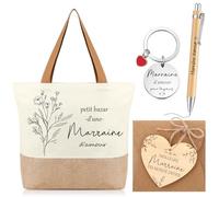 Xuniea Ensemble de 5 Pièces Cadeau pour Marraine Inclure Sac en Toile Porte-Clés Stylo à Bille Forme de Coeur Plaque Enveloppe Cadeau Marraine pour Noël Anniversaire Baptême Communion Demande Annonce