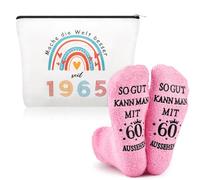 Xuniea Lot de 2 Cadeaux d'anniversaire Idéaux pour Femmes Compris Trousse de Maquillage et Chaussettes d'anniversaire pour Femmes(1965-60 Ans)
