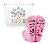 Xuniea Lot de 2 Cadeaux d'anniversaire Idéaux pour Femmes Compris Trousse de Maquillage et Chaussettes d'anniversaire pour Femmes (1975-50 Ans)