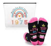 Xuniea Lot de 2 Cadeaux d'anniversaire Idéaux pour Femmes Compris Trousse de Maquillage et Chaussettes d'anniversaire pour Femmes(50 Ans)