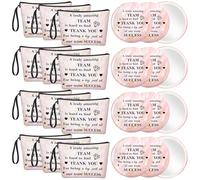 Xuniea Lot de 24 cadeaux inspirants pour femme - 12 trousses de maquillage en toile - 12 miroirs de poche ronds et portables - Vous êtes beau et génial - Cadeau idéal pour les collègues de travail