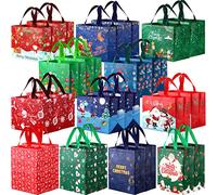 Xuniea Lot de 24 sacs fourre-tout de Noël avec poignées, multifonctions, non tissés, imperméables, pour les vacances, les événements, les fêtes, 32 x 24 x 17 cm, 30 x 24 x 11 cm