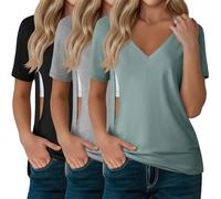 Xuniea Lot de 3 Hauts D’Allaitement pour Femmes, T-Shirts D’Allaitement à Fermeture Éclair Cachée pour Allaiter et Tirer Le Lait, Col V Manches Courtes