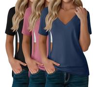Xuniea Lot de 3 Hauts D’Allaitement pour Femmes, T-Shirts D’Allaitement à Fermeture Éclair Cachée pour Allaiter et Tirer Le Lait, Col V Manches Courtes