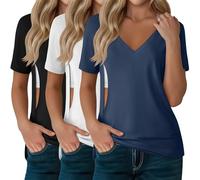 Xuniea Lot de 3 Hauts D’Allaitement pour Femmes, T-Shirts D’Allaitement à Fermeture Éclair Cachée pour Allaiter et Tirer Le Lait, Col V Manches Courtes(M,Noir, Blanc, Bleu Brume)