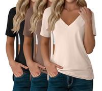 Xuniea Lot de 3 Hauts D’Allaitement pour Femmes, T-Shirts D’Allaitement à Fermeture Éclair Cachée pour Allaiter et Tirer Le Lait, Col V Manches Courtes(S,Noir, Café, Crème)