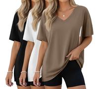 Xuniea Lot de 3 Hauts d'allaitement Oversize pour Femme, Coupe Ample, Manches Courtes, Fermetures éclair Invisibles(L,Gris Clair, Blanc, Noir)