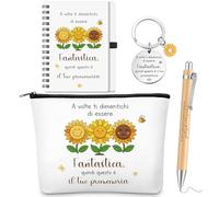 Xuniea Lot de 4 Cadeaux Inspirants Trousse à Maquillage Tournesol Carnet à Spirale Porte-Clés avec Stylo à Bille Cadeaux de Noël d'Anniversaire et de Thanksgiving pour Enseignants et Collègues