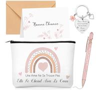 Xuniea Lot de 5 Cadeaux pour Amis Sœur Trousse de Maquillage avec Texte Porte-Clés Gravé avec Pendentif en Forme de Cœur Stylo à Bille Rose Cartes de Vœux et Enveloppes Cadeau d'anniversaire(Amie)