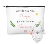 Xuniea Set de 2 Cadeaux pour Meilleur Ami Coffret Cadeau Soeur Inclut Trousse à Cosmétiques de l'Amitié Trousse de Maquillage en Toile Porte-Clés Ami avec Texte Gravé et Cœur pour Noël