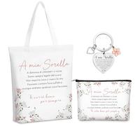 Xuniea Set de 3 Cadeaux de Noël pour Collègues 1 Porte-Clés avec Phrases 1 Trousse de Toilette pour Amis 1 Sac Fourre-Tout en Toile Trousse de Maquillage pour Femmes Anniversaire Adieu (A Mia Sorella)