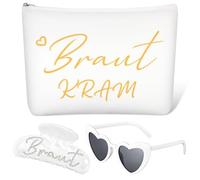 Xuniea Set de 3 Cadeaux pour Petite Amie Trousse de Maquillage en Toile Blanche Lunettes de Soleil de Cœur Pince à Cheveux en Acrylique Accessoires pour Mariage EVJF Femmes