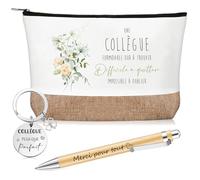 Xuniea Set de 3 Pcs Cadeaux Départ Collègues Cadeau pour Merci Collegue de Travail Pochette Porte-Clés Stylo à Bille Merci pour Tout Cadeau Noël pour Collegue (Collègue Formidable)