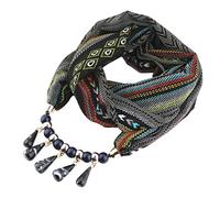 Xuniu Écharpe Femme, Collier Bohème Ethnique Bijoux Pendentif Écharpe en Mousseline De Soie pour Femmes Noir