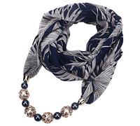 Xuniu Écharpe Femme, Femmes Floral Impression Écharpe en Mousseline De Soie Collier Pendentif Bijoux Hijab Soft Bleu Marine + Blanc