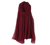 Xuniu Foulards Longs, Femmes de Couleur Unie Longue écharpe Wrap Coton Vintage Lin Grand châle Hijab élégant vin Rouge