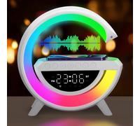 XUNIVERS Veilleuse Bluetooth Haut-Parleur,Chargeur sans Fil Lampe de Chevet Multicolore à intensité Variable,réveil,Haut-Parleur sans Fil avec Lumières Prise avec Synchronisation de La Musique
