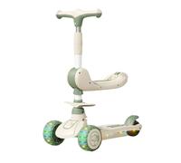 XUNJIE for Kids Scooter, Ages 3-12 Years Old Boys Girls, with Flashing LED Lights, 3 Levels Height Adjustable Scooter, Foldable (Green,A)