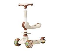 XUNJIE for Kids Scooter, Ages 3-12 Years Old Boys Girls, with Flashing LED Lights, 3 Levels Height Adjustable Scooter, Foldable (Brown,A)