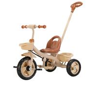 XUNJIE for Kids Tricycle, for 10 Month to 6 Year Old, 3 Wheel Pram, Reclining Backrest, Lightweight, Stylish & Practical (Champagne,Classic)