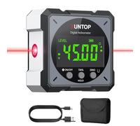 XUNTOP 4 * 90° Inclinomètre Numérique Rechargeable avec Laser Bilatérale Écran LCD IP54 Mesureur d'Angle Digital avec 4 Faces Magnétiques Niveau à Bulle Gris