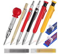 XUNTOP Crayon de Charpentier avec Poinçon Central Pointe en Carbure Crayons Charpentier Mécanique Trou Profond 24pcs Recharges Crayons de Menuisier Solide Outil de Marquage Taille-Crayon Intégré