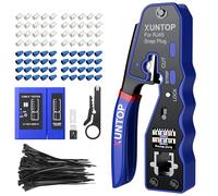 XUNTOP Pince à Sertir RJ45 Kit Pass-Through 8P8C - Compatible Cat5/Cat6/Cat6A/Cat7 Non Blindé - Avec Testeur Réseau, 50 Connecteurs, Étiquettes Couleurs, Pour Bricolage & Installation Pro