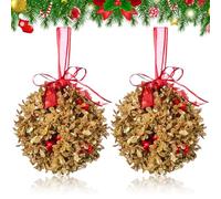 XunYee Lot de 2 boules de gui artificielles de 12,7 cm avec nœud et baies rouges pour décoration de fête de Noël