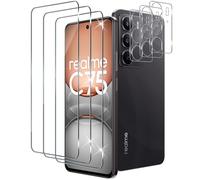 Xunzii 3 Pièces Verre Trempé pour Realme C75 4G avec 3 Pièces Caméra Arrière Protecteur, Dureté 9H Film Protection écran en sans Bulles, Ultra HD Film Vitre Trempé