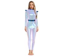 XUNZOO Femme Brillant Combinaison Métallisé Espace Astronaute Alien Costume Body Complet Robot Carnaval Cosplay Rave Party Argent brillant 3XL
