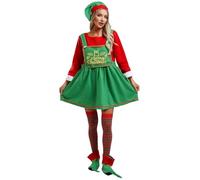 XUNZOO Femme Déguisement De Elfe Noël Robe Chapeau Noël Père Chaussures Rayé Cosplay Tenue Costumes Christmas Elf Party Performance Set Vert L
