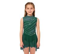 XUNZOO Fille Robe De Ballet Patinage Artistique pour Enfant Costume Robe De Danse Lyrique Latin Jazz Cours Gymnastique Vert 11-12 Ans