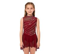 XUNZOO Fille Robe De Ballet Patinage Artistique pour Enfant Costume Robe De Danse Lyrique Latin Jazz Cours Gymnastique Bourgogne 9-10 Ans