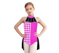 XUNZOO Justaucorps Gymnastique Danse pour Enfant Fille Costume Clown Cirque Jumpsuit Bodysuit Combinaison à Paillettes Rose vif 13-14 ans