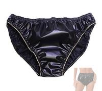 XUOUP Culotte Imperméable en Plastique, Culotte Sexy Noire Opaque en PVC pour Femme, sous-vêtement Anti-fuites pour L'incontinence, Lavable Et RéutilisableBlack,M
