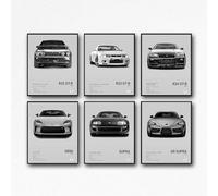 XUPUE JDM Lot de 6 affiches murales de voiture pour murs de voiture de course japonaise - Impressions d'art pour chambre de garçon et salon - Style sans cadre - 20 x 30 cm (gris)
