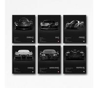 XUPUE Lot de 6 affiches Bugatti Pagani pour murs - Impression artistique de voiture pour chambre de garçon - Sans cadre - 20 x 30 cm