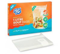 XupZip Sac à soupe transparent, sacs de congélation robustes, double joint hermétique, languette de coulage facile, sacs de rangement d’aliments debout, congélateur réutilisable, 1 litre - 20 sacs